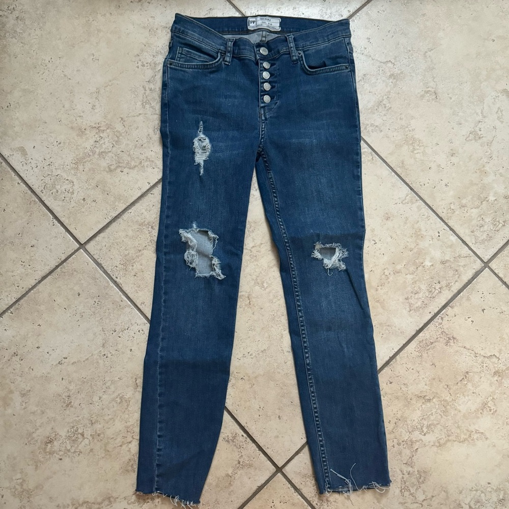 Free People Dark Blue Distressed Skinny Jeans
